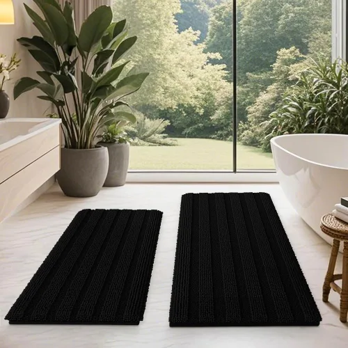 Miniatura 96 de ACCUMTEK - Juego de alfombras de baño a rayas beige de 3 piezas, ultrasuaves, antideslizantes de chenilla, alfombras de baño mullidas y absorbentes
