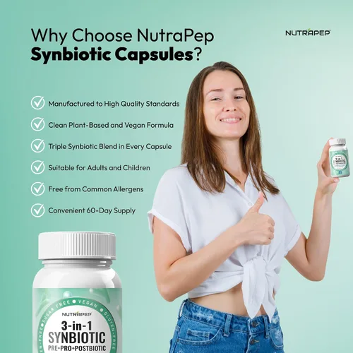 Miniatura 4 de NutraPep Synbiotics probiótico prebiótico posbiótico – Apoyo diario para la salud intestinal con pre Pro y post bióticos para hombres y mujeres