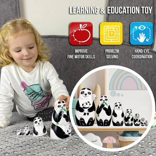 Miniatura 6 de AEVVV Juego de 7 muñecos de anidación lindos, figuras de panda, osos panda anidables, muñecas rusas apilables, muñeca Matryoshka