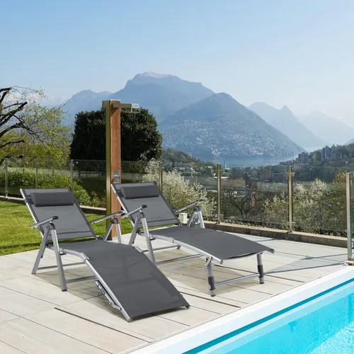 Miniatura 4 de HAPPYGRILL Sillón de aluminio para patio con respaldo ajustable de 8 posiciones, reposapiés de 2 posiciones, cómodo reposacabezas, silla reclinable