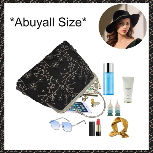 Miniatura 25 de Bolso floral con asa superior, bolso de noche Kiss Lock para mujer, bolso vintage