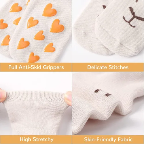 Miniatura 3 de BOOPH Calcetines antideslizantes para niños pequeños, 5 pares
