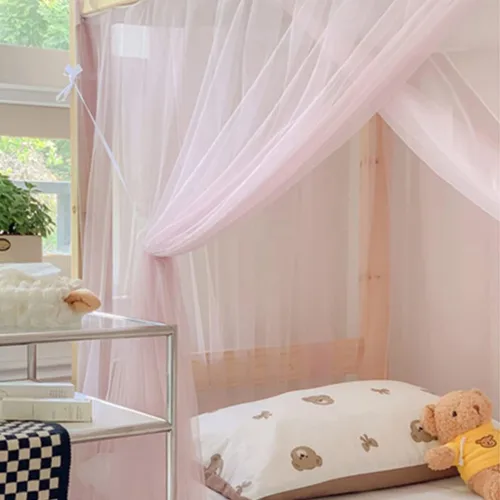 Miniatura 5 de 4 postes esquineros para dormitorio de estudiantes, litera, mosquitera, cortinas de cama para dormitorio, escuela, universidad, decoración de Rosa