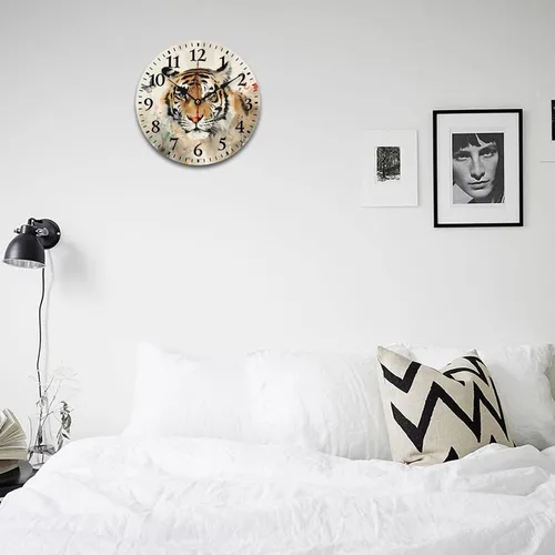 Miniatura 4 de Reloj de pared Majestic Tiger redondo, creativo, decorativo, movimiento de cuarzo, para amantes del tigre de Bengala, de 10 pulgadas, para sala