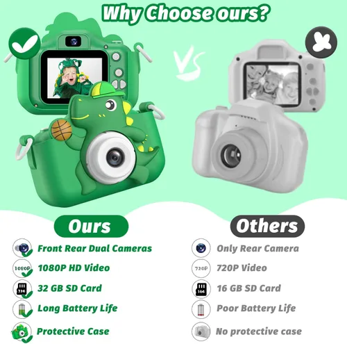 Miniatura 7 de Juguete de cámara para niños, cámara de juguetes de dinosaurio masterbee para niños de 3 a 12 años, regalos de Navidad/cumpleaños para niños y Verde