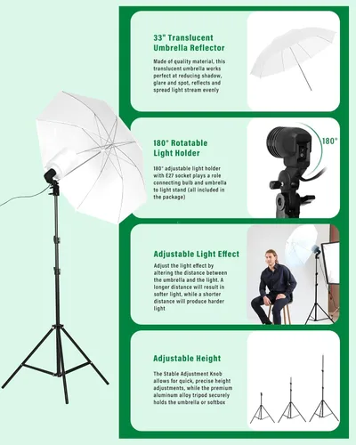 Miniatura 3 de Andoer Kit de iluminación profesional de estudio de fotografía Softbox con fondos de 3 colores, soportes de fondo de 6.5 x 10 pies, paraguas