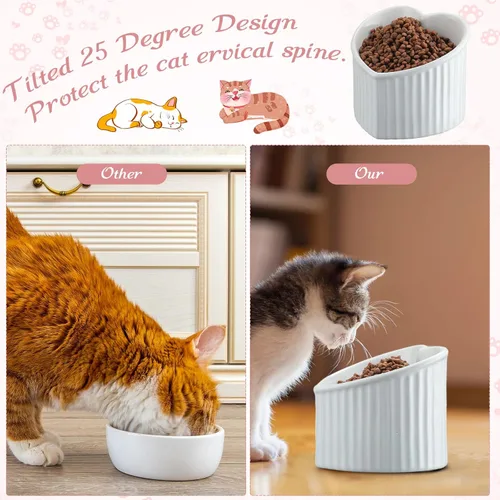 Miniatura 3 de Mumufy 2 piezas de cuencos elevados de cerámica para gatos, cuencos para mascotas inclinados y elevados, antivuelco, plato para gatos