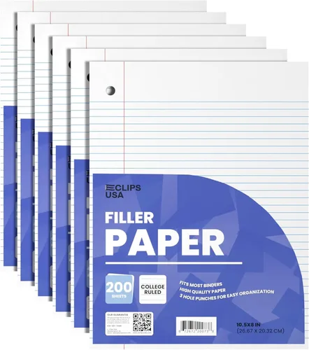 Miniatura 8 de Cuaderno de hojas sueltas con rayas universitarias, papel rayado universitario de 10.5 x 8 pulgadas, 600 hojas, 200 hojas por paquete, 2.12 oz/m²