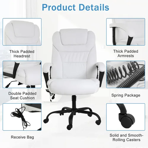 Miniatura 5 de Silla de oficina de masaje grande y alta, silla de oficina reclinable de 500 libras, silla de oficina ergonómica con respaldo alto, silla de oficina