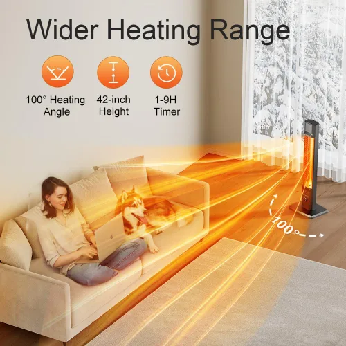 Miniatura 5 de Calentador para exteriores, 44 pulgadas, calefacción infrarroja de 1500 W con 9 niveles de calor para dormitorio
