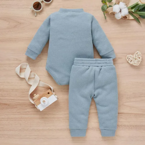 Miniatura 7 de Conjunto de 2 piezas acanalado de manga larga para bebé recién nacido, para otoño e invierno, conjunto de 2 piezas