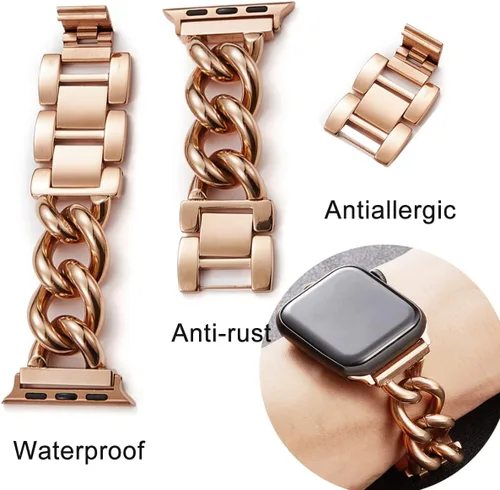 Miniatura 4 de Compatible With Apple Watch Band 38mm 40mm 41mm 42mm 44mm 45mm Ultra Stainless Steel Metal Cowboy Chain Style Replacement iWatch Series87654321