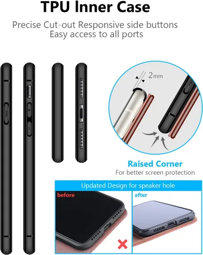Miniatura 5 de OCASE Funda tipo cartera compatible con iPhone 11 con tarjetero y soporte para tarjetas, funda de piel sintética con función atril y cierre Marrón