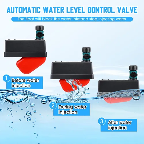 Miniatura 6 de Threlaco Juego de 2 válvulas de flotador de tanque de agua con conector de manguera de 3/4 pulgadas, control automático de nivel de agua, válvula
