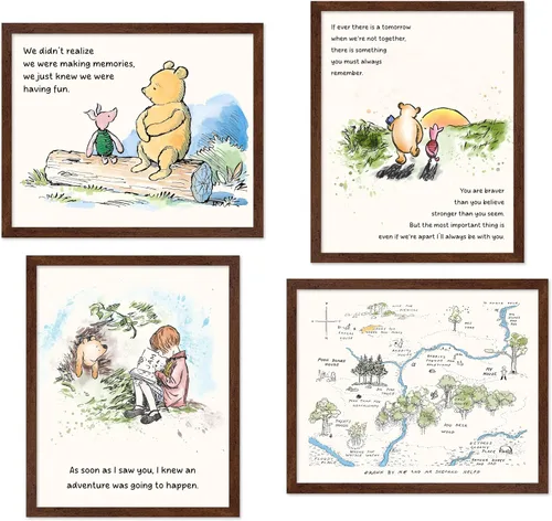 Miniatura 38 de Poster Master Póster de ilustración vintage, impresión de paisaje retro, regalo para bebé, niño, mapa de madera de 100 acres, oso, cerdo, animal
