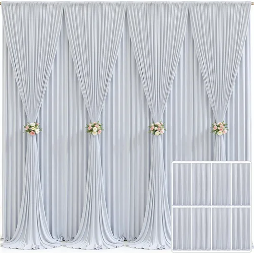 Miniatura 92 de Cortina de fondo beige de 10x10 para bodas y fiestas, cortina de fondo beige sin arrugas para fotos, cortinas de fondo para decoración de baby Gris