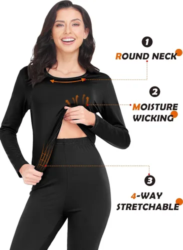 Miniatura 3 de URATOT Conjunto de 3 conjuntos de ropa interior térmica para mujer, con forro polar, ropa interior térmica, capa base para mujer, invierno frío