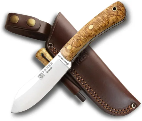 Cuchillo Joker Nessmuk CL136-P para Bushcraft y supervivencia, hoja Sandvik 14C28N de 11cm/4.3in con rectificado plano, para pesca, caza, camping y