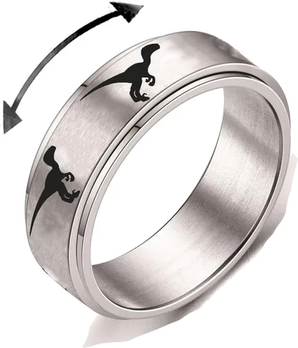 INENIMARTJ Anillos giratorios de dinosaurio para mujeres y hombres, anillos giratorios de dinosaurio de acero inoxidable, anillo de ansiedad de C