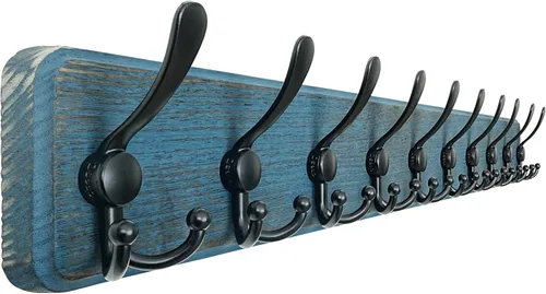 Miniatura 46 de Dseap Perchero de Pared Montado - 5 Ganchos Triangulares, Resistente, Perchero de Pared de Madera para Abriggos, Sombreros, Chaquetas, Ropa, Negro