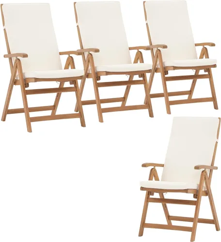 OC Orange-Casual Juego de 4 sillas plegables de comedor para patio, sillas reclinables de madera de acacia al aire libre con reposabrazos y cojín