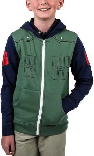 Miniatura 2 de Bioworld Naruto Anime Classic Kakashi Jonin - Sudadera con capucha para niños con cremallera Multicolor