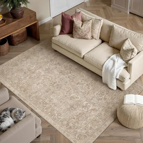 Miniatura 106 de PureCozy - Alfombra de área beige de 8 x 10, lavable, vintage, alfombra para sala de estar, dormitorio, gran alfombra suave retro de pelo bajo