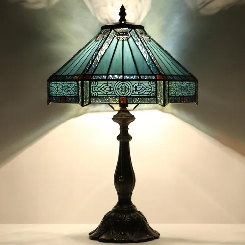 Miniatura 9 de Tiffany Lamp Stained Glass Table Lamp Bedside Reading Light W12H19 Inches (Sea Blue Dragonfly Style)