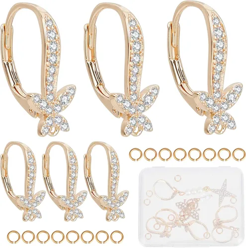 CREATCABIN 1 caja de 6 piezas de aretes de mariposa con circonita cúbica con lazo real chapado en oro de 18 quilates, ganchos para aretes franceses