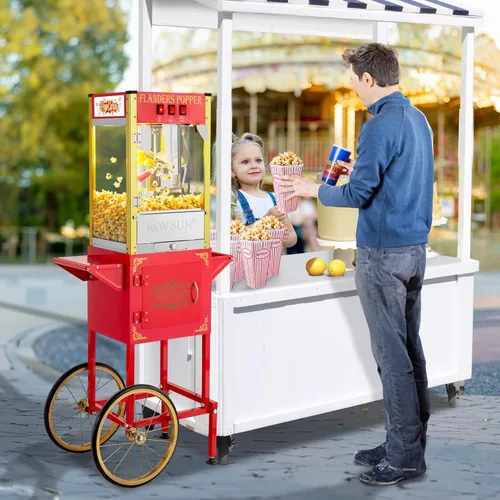 Miniatura 8 de Máquina de palomitas de maíz ROVSUN estilo cine con carro y ruedas, hervidor de 8 onzas, hace hasta 32 tazas, con cuchara para palomitas, cuchara