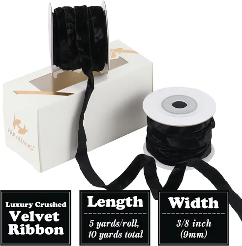 Miniatura 2 de HUIHUANG Cinta de Terciopelo Negro 3/8" Cinta de Terciopelo Arrugado para Adornos de Árbol de Navidad, Envoltura de Regalos, Decoración de Coronas