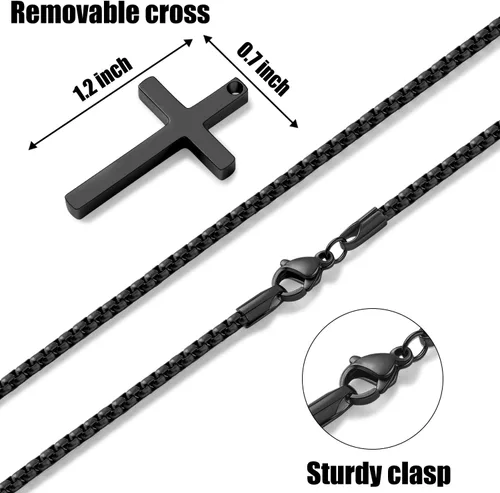 Miniatura 5 de Fiusem Collar con Cruz para Hombre, Collares con Cruz de Hombres en Plata/Oro/Negro con Cadena de Cruz de 2.5mm y Colgante de Cruz de Acero