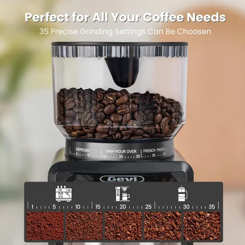 Miniatura 4 de Gevi Molinillo de Café Eléctrico, Molinillo de Granos de Café con 35 Configuraciones de Molienda para Espresso, Goteo, Prensa Francesa, Molinillo