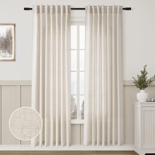 Miniatura 27 de Aersas Aqua Green Linen Curtains 84 Inches Long 2 Panels Set Back Tab Rod Pocket Living Room Curtain Farmhouse Rustic Light Filtering Hook Drapes