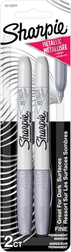 Sharpie Marcadores permanentes metálicos, punta fina, plata, 2 unidades