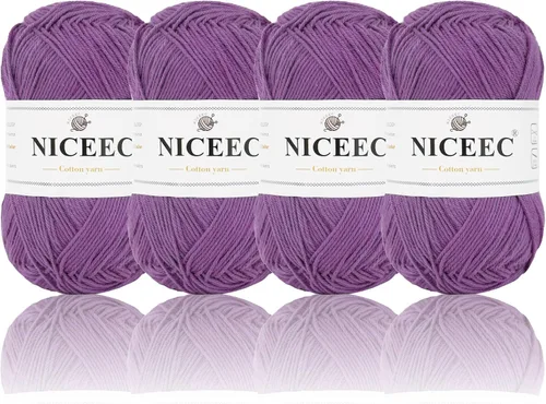 Miniatura 55 de NICEEC 4 madejas de hilo de algodón suave para bebé, 4 capas, manualidades DIY, peso fingering, hilo para manta para ganchillo y tejido, total 700