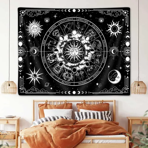 Miniatura 9 de VEIGIKE Tapiz de constelación de astrología del zodiaco, colorido sol y luna, estrellas, tapices para colgar en la pared para adolescentes, niños