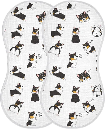 Miniatura 7 de vvfelixl Paños para eructos para bebé, Pembroke Welsh Corgi Tricolor Dog Patrón sin costuras para bebé recién nacido, juego de paños de algodón