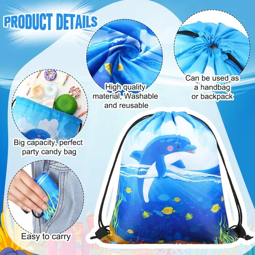 Miniatura 4 de Sanwuta 18 bolsas de recuerdo de fiesta bajo el mar, bolsas de regalo del océano, bolsas con cordón para regalo de playa, animales marinos, dulces