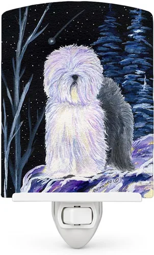 Caroline's Treasures SS8406CNL - Luz nocturna de cerámica de perro pastor inglés de noche estrellada, compacta, certificado UL, ideal para Antiguo