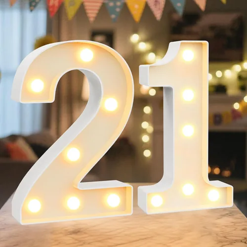 Miniatura 59 de Letrero de números con luz LED de marquesina, letrero de números de cumpleaños iluminado para decoración de fiesta de cumpleaños, pared de bar