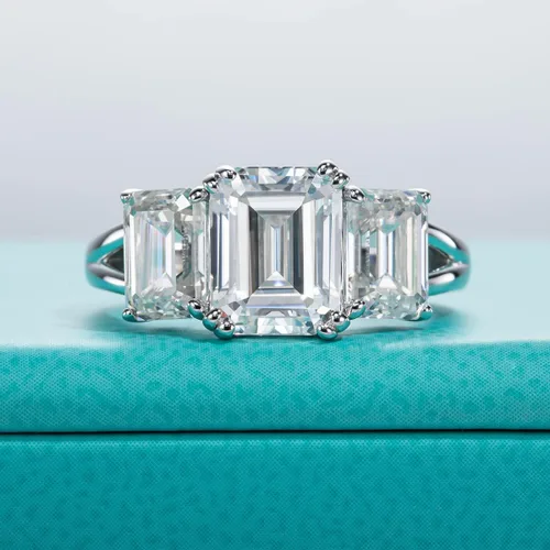 Miniatura 2 de AnuClub RoundEmeraldMarquise Cut Moissanite 3 Stones Engagement Rings D Color VVS1 Round Cut 925 Sterling Silver Anniversary Wedding Promise Rings