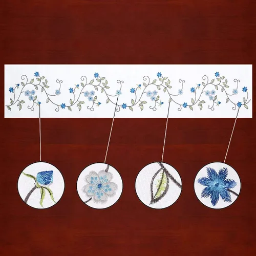 Miniatura 2 de Caminos de mesa pequeños y cortos de doble grosor con bordado floral rústico para primavera y verano, bufanda de tocador (azul, 14 x 35 pulgadas)