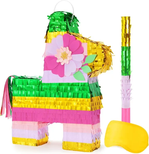 Miniatura 12 de WERNNSAI - Piñata de sirena plegable, piñata de cumpleaños con flecos que incluye cuerda para jalar, venda y bate. Decoraciones