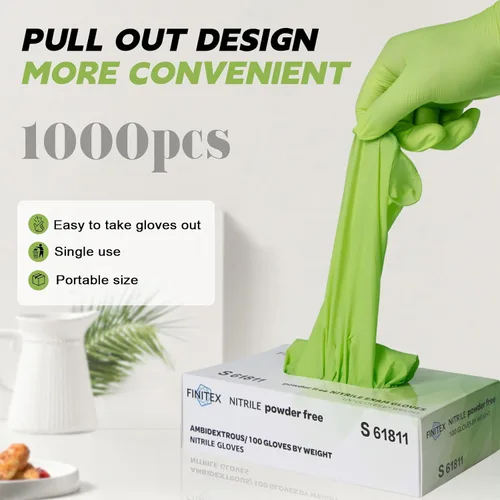 Miniatura 8 de FINITEX Nitrile Disposable Gloves - Green 3.5mil 100/1000PCS Powder-Free Latex-Free Medical & Food Use Verde (Small 1000)