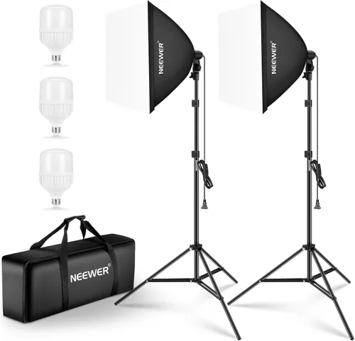 Miniatura 12 de NEEWER Paquete de 2 kits de iluminación RGB equivalente a 520 W con control de aplicación y 9 efectos, bombillas LED de 26 W CRI93+ TLCI98+