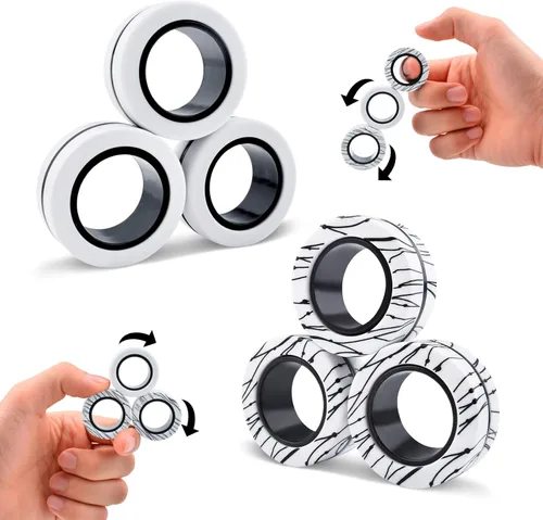 Miniatura 12 de Cevioce Juego de 3 anillos magnéticos para adultos, niños y adolescentes, anillo magnético giratorio para personas con TDAH y ansiedad, juguetes