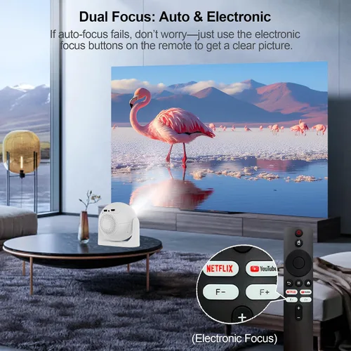 Miniatura 4 de Mini proyector de enfoque automático con aplicaciones integradas, proyector portátil con WiFi y Bluetooth, proyector de techo Keystone automático