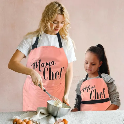 Miniatura 2 de BASHOUT Juego de delantales para madre e hija (2 piezas) Mama Chef Plus Mini Chef Delantales a juego Delantales de cocina ajustables para mamá e