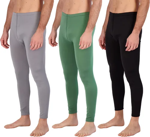 Real Essentials Paquete de 3: ropa interior térmica para hombre, capa base, pantalones con forro polar con bragueta – parte inferior larga (grande y